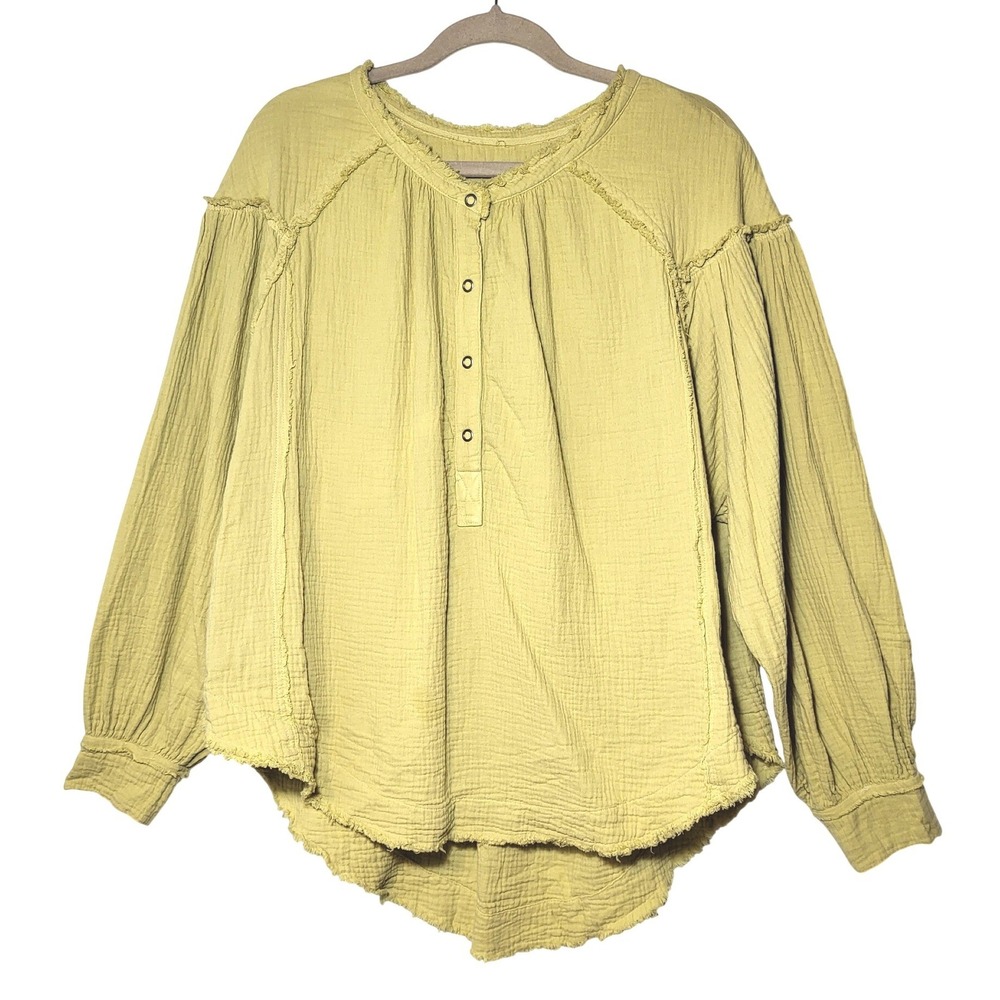We The Free Chartreuse Gauze Cotton Oversized Lucy Swing Top Large Boho Casual